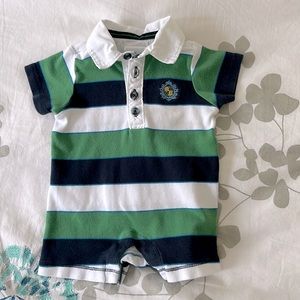 Old Navy striped short romper with collar. Size 0-3 months.